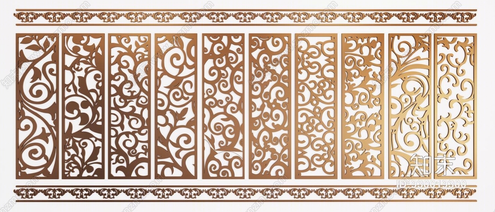 现代金属花纹镂空隔断屏风组合3D模型下载【ID:930019300】