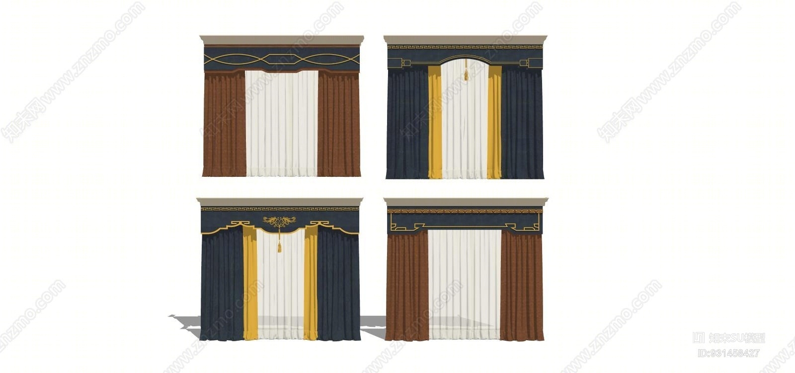 新中式窗帘组合1编钟SU模型下载【ID:931458427】