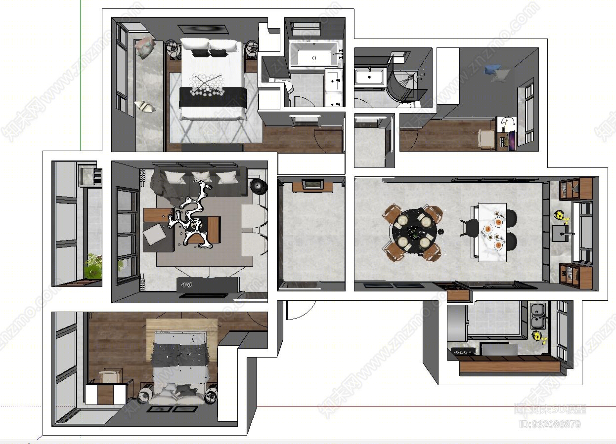 现代家装空间家具SU模型下载【ID:932086879】