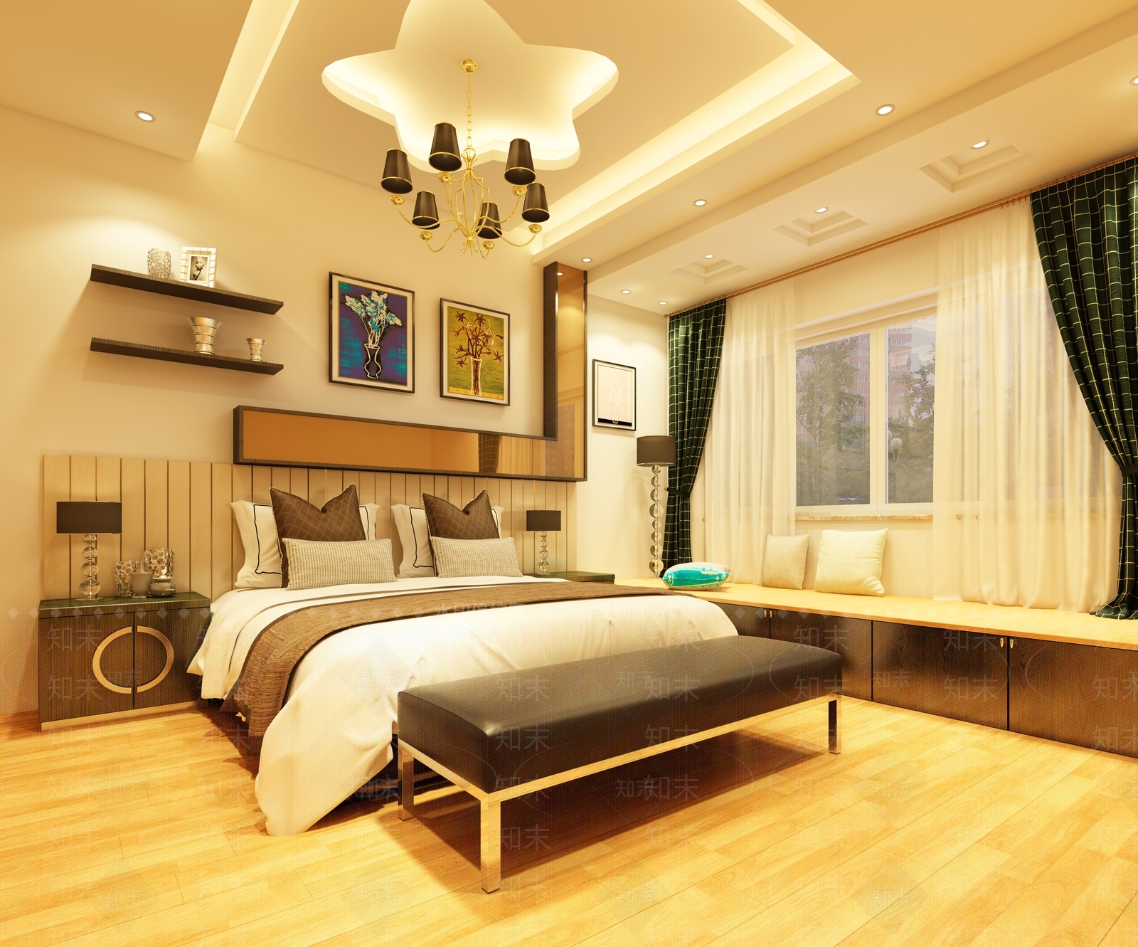 现代卧室吊顶3D模型下载【ID:732442706】