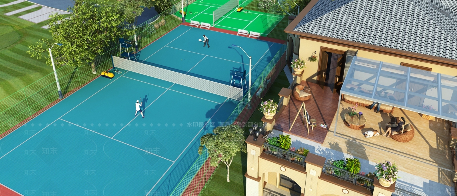 简欧网球场3D模型下载【ID:334525576】