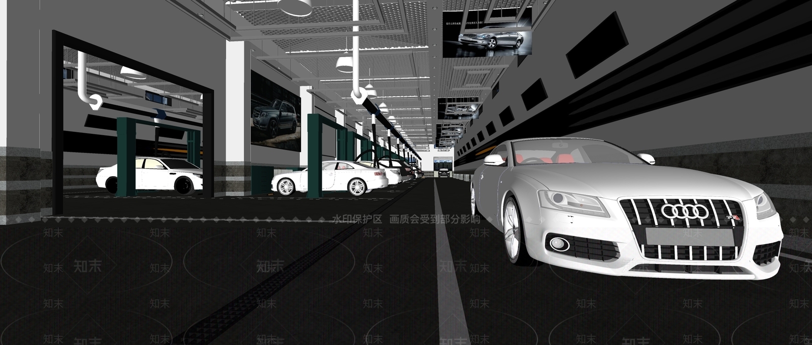 现代风格汽车停车场SU模型下载【ID:934009139】