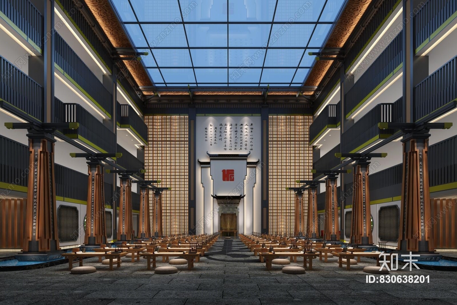 中式图书馆3D模型下载【ID:830638201】