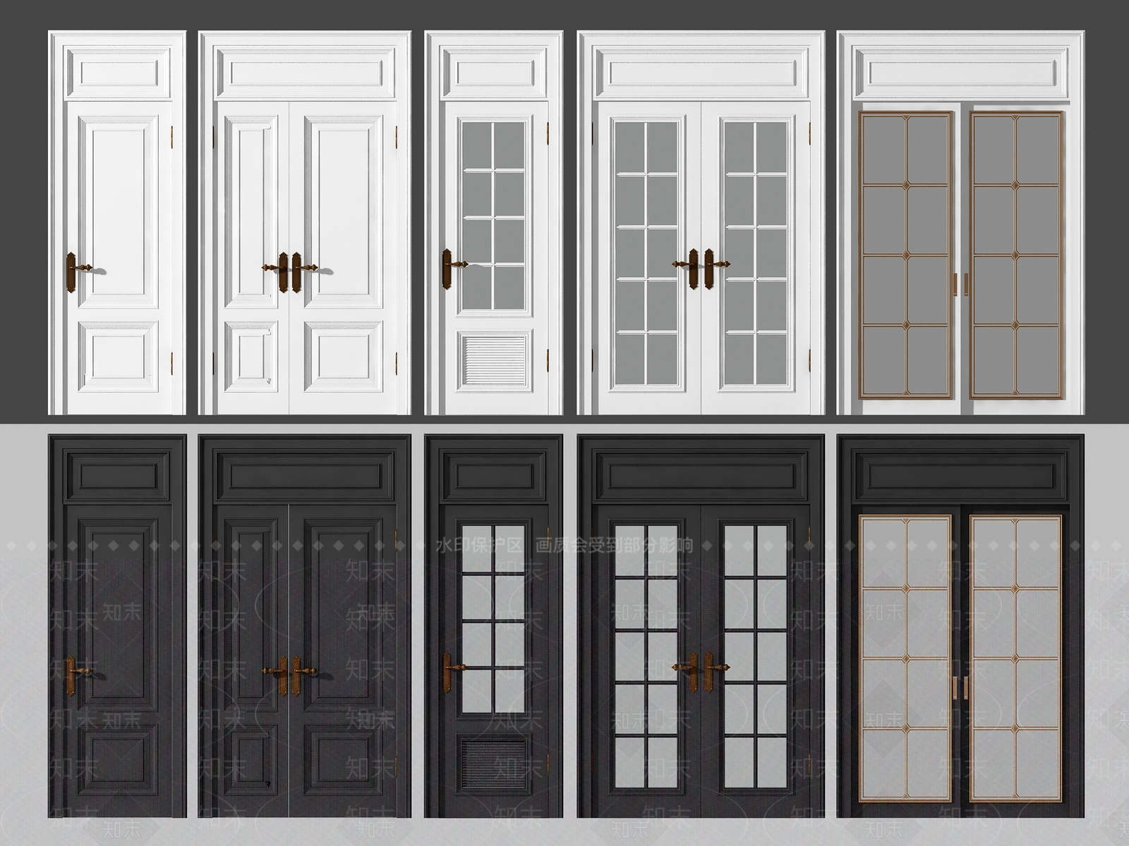 简欧实木门推拉门组合3D模型下载【ID:933537833】