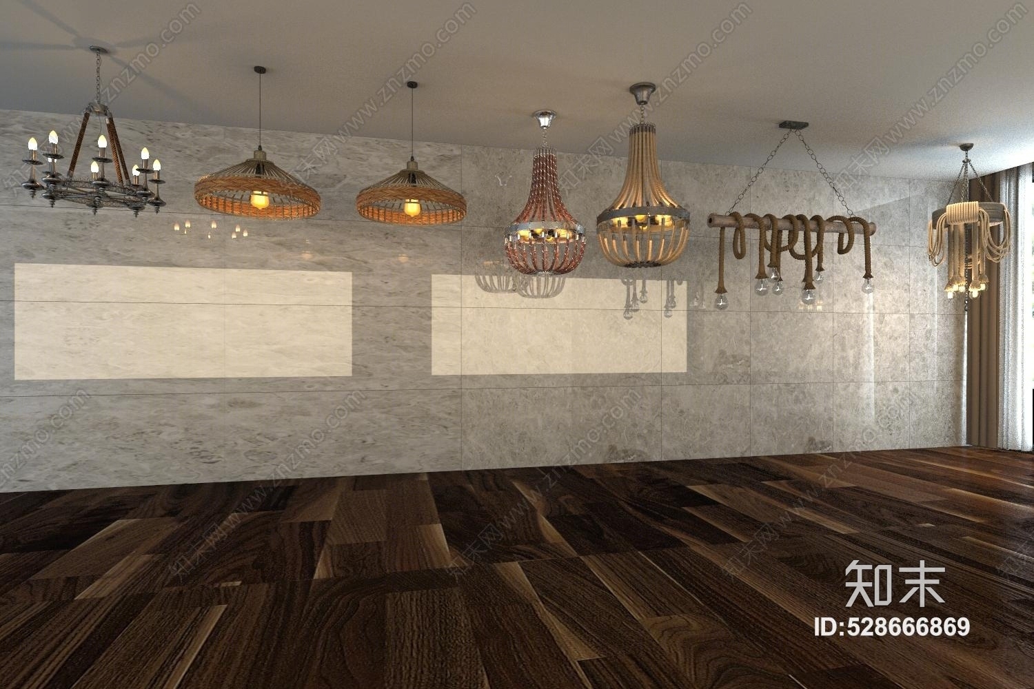 工业风灯具麻绳灯吊灯3D模型下载【ID:528666869】