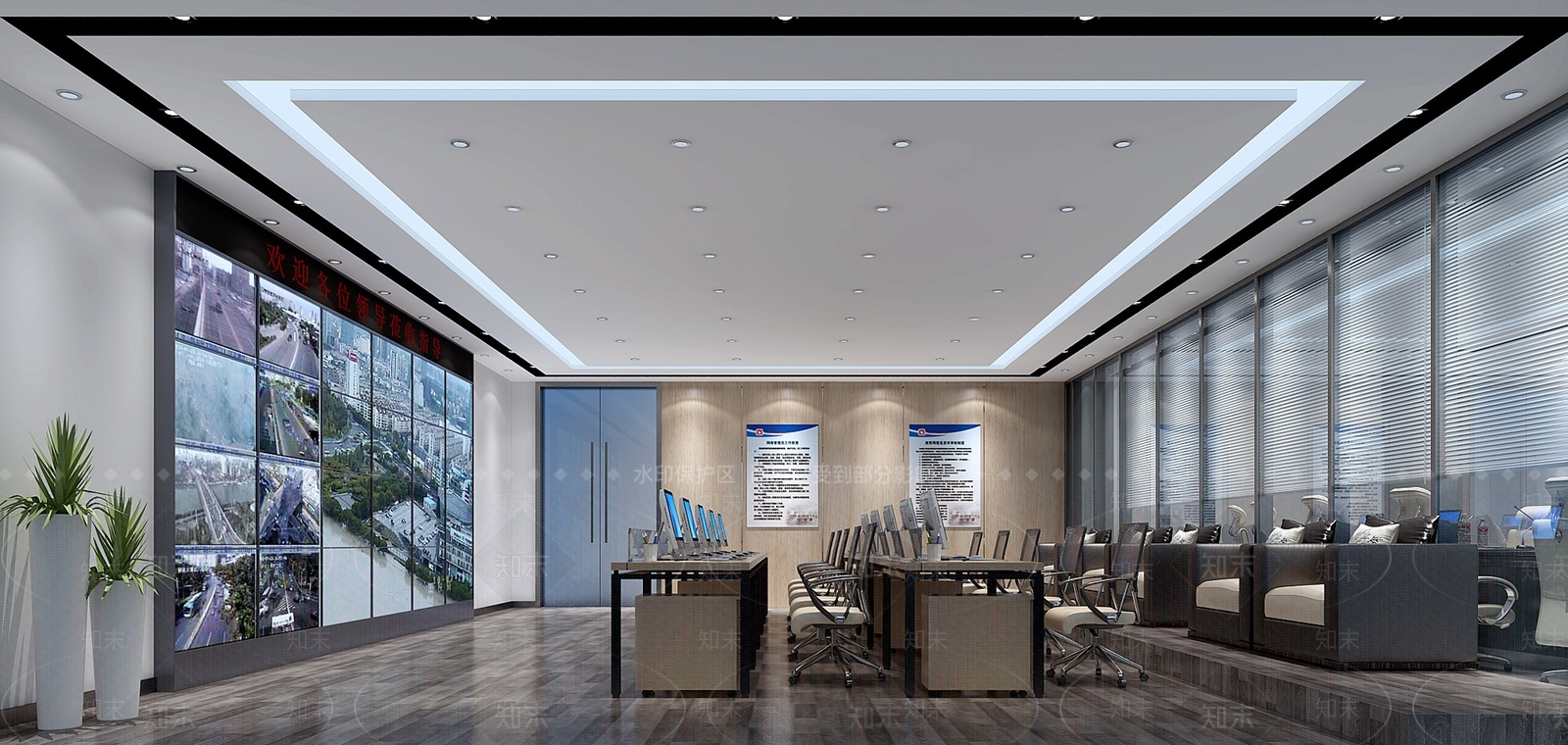 现代监控室屏幕电脑桌椅3D模型下载【ID:732769871】