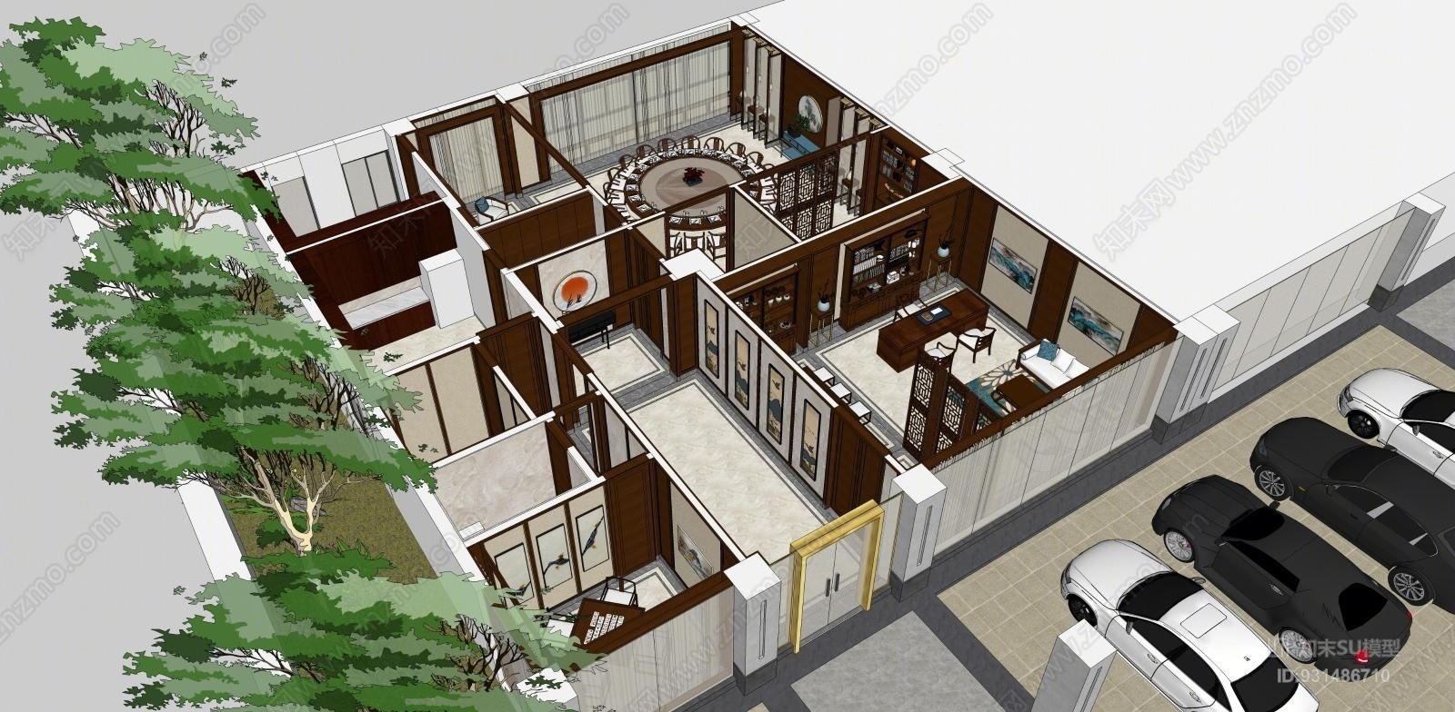 中式私人会所SU模型下载【ID:931486710】