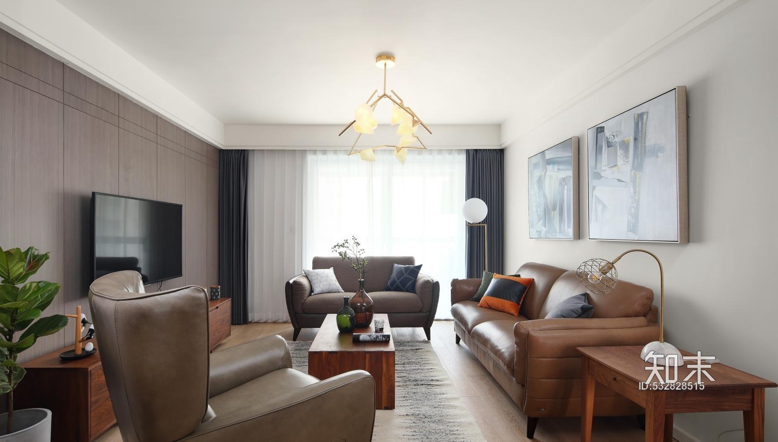 北欧风格简约家装样板房施工图CAD+效果图施工图下载【ID:532828515】