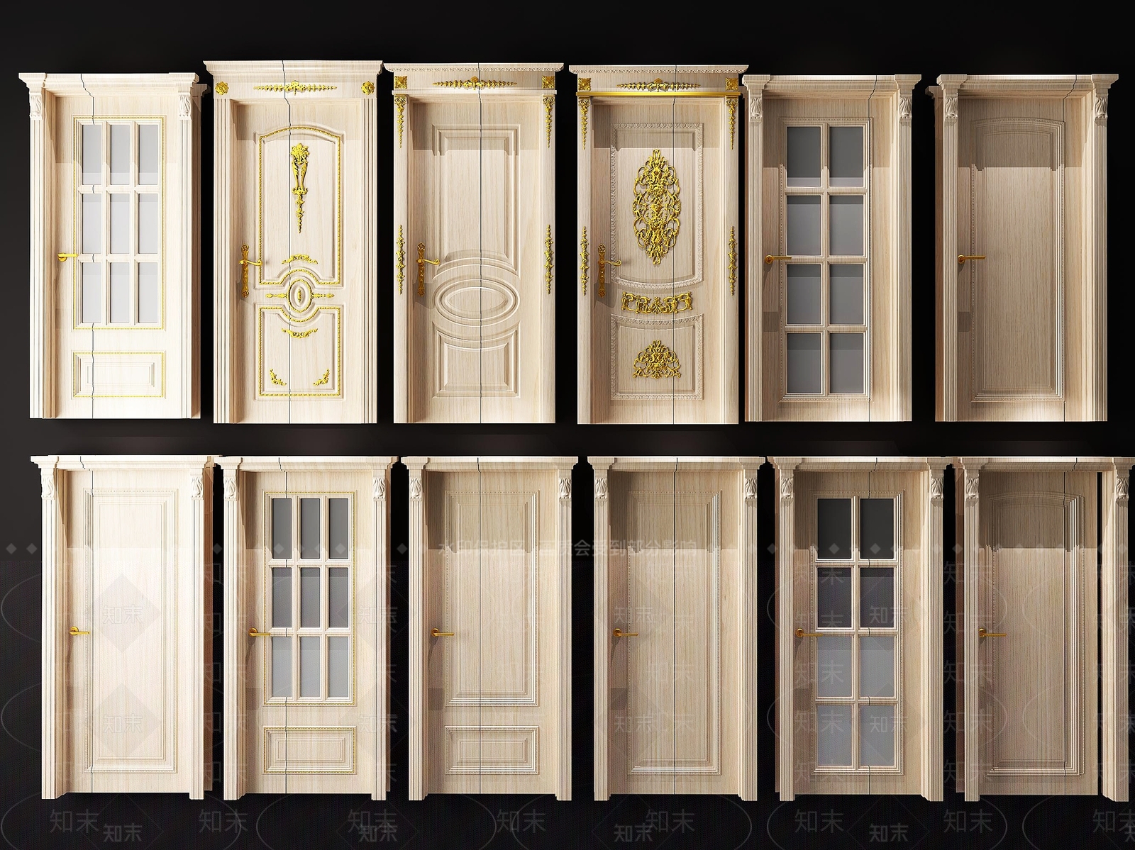 简欧欧式雕花雕刻门玻璃门浮雕门3D模型下载【ID:632715401】