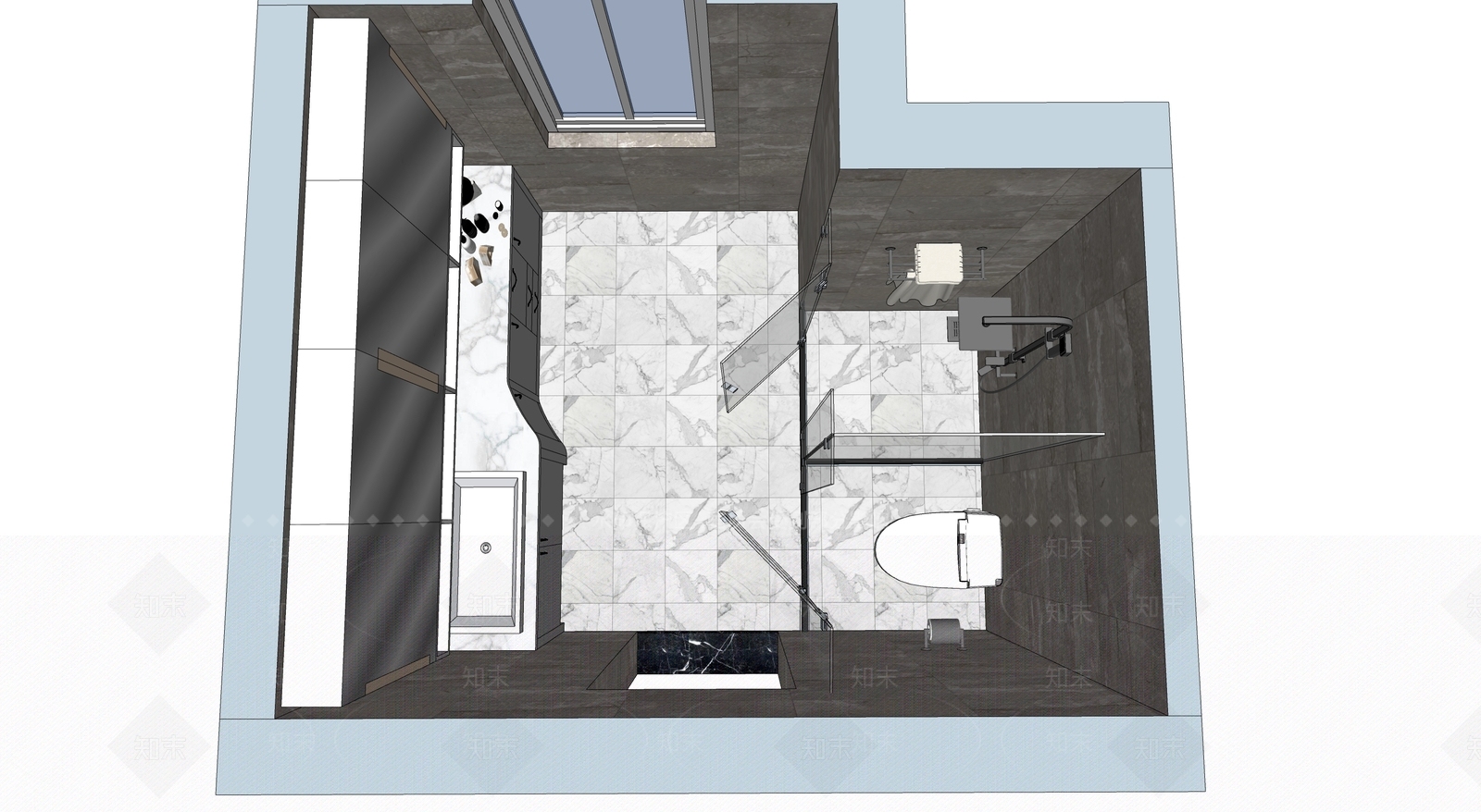 现代卫生间玻璃隔断SU模型下载【ID:334782441】