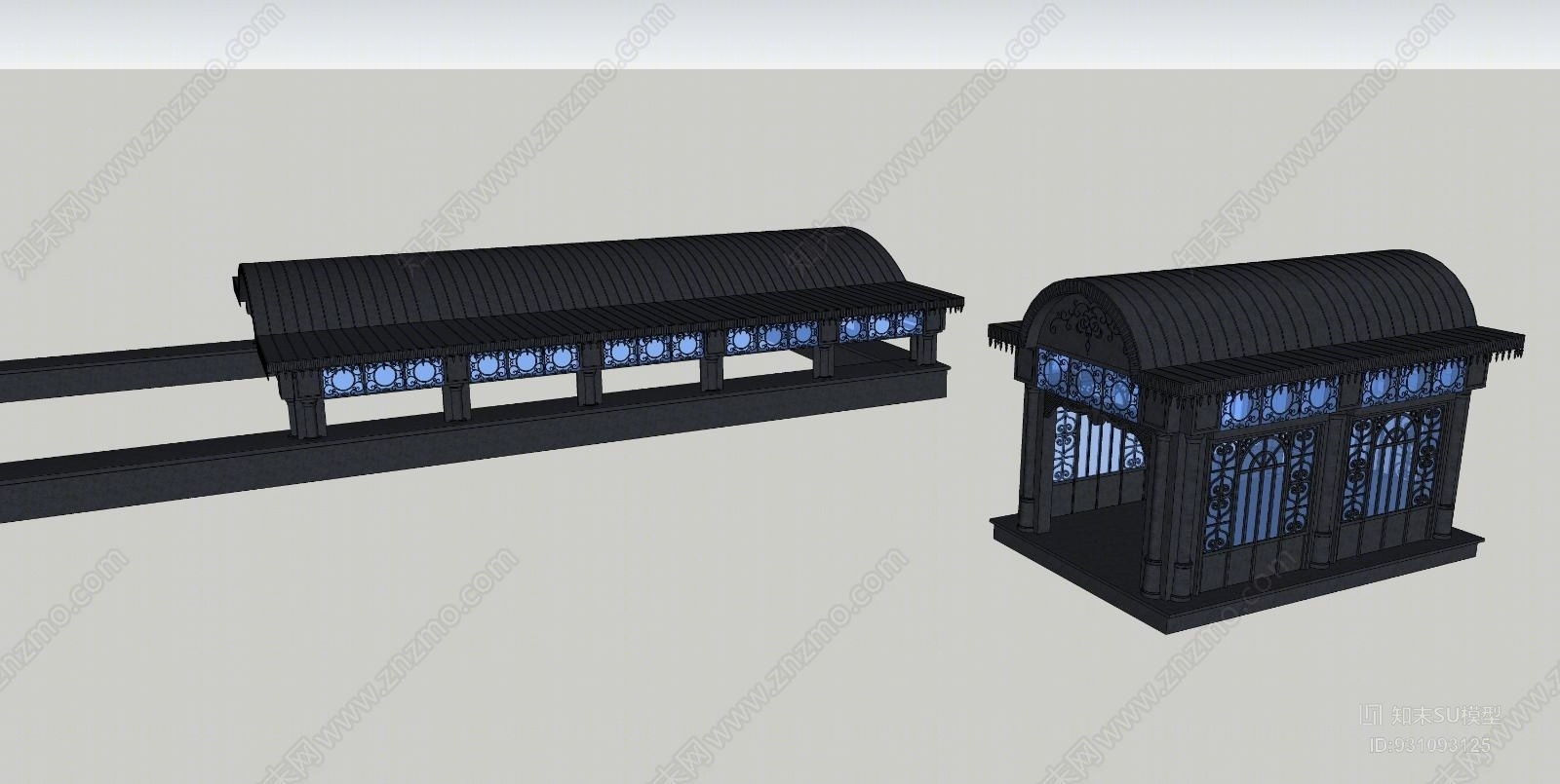 欧式铁艺弯花车库门卫造型装饰其他SU模型下载【ID:931093125】