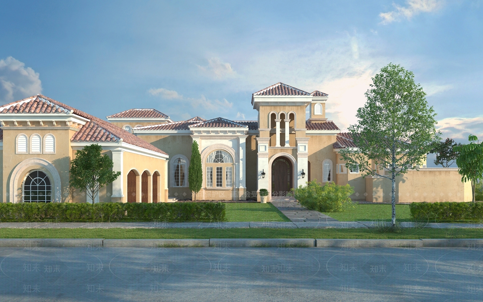 室外高档精品高层别墅小区景观大门入口小品灌木树木园林3D模型下载【ID:333071598】