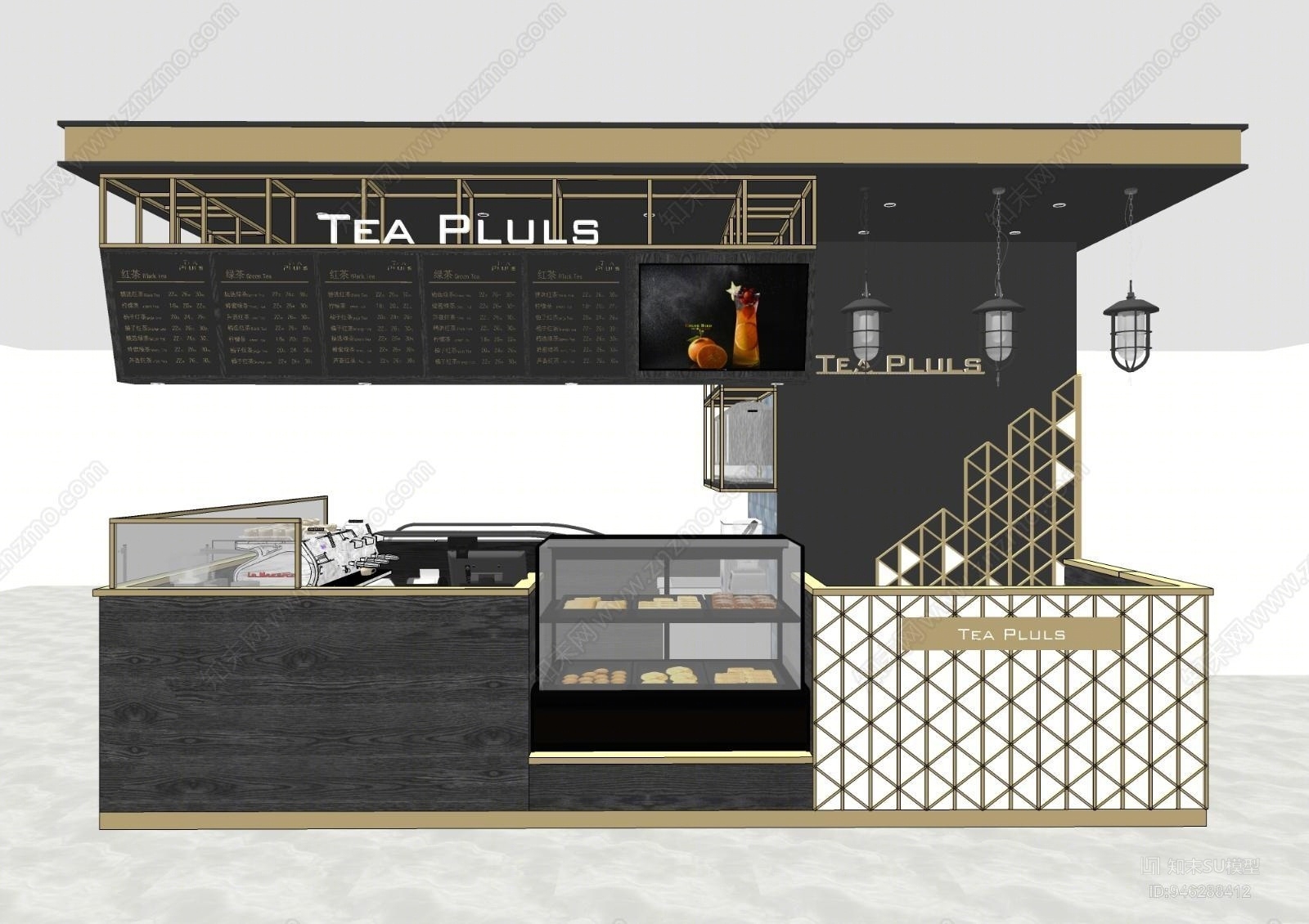 现代奶茶店甜品店面包店SU模型下载【ID:946288412】