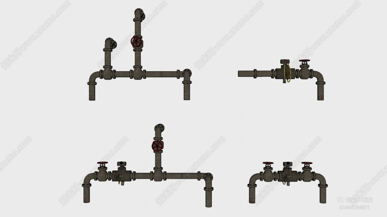 工业风供水管道阀门SU模型下载【ID:946784971】