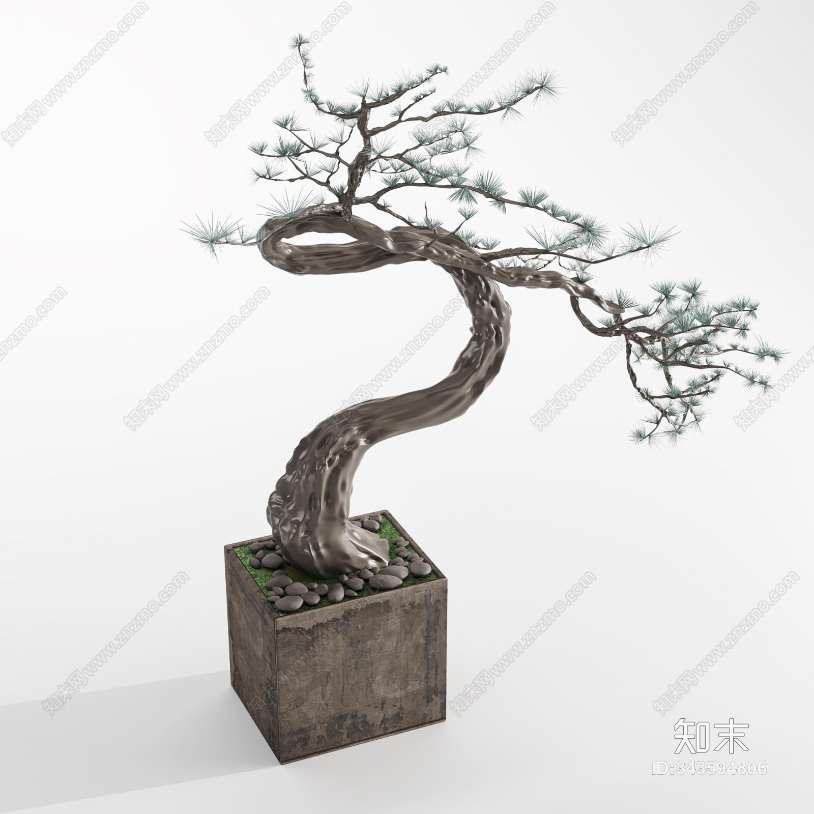 中式迎客松盆景3D模型下载【ID:343594806】