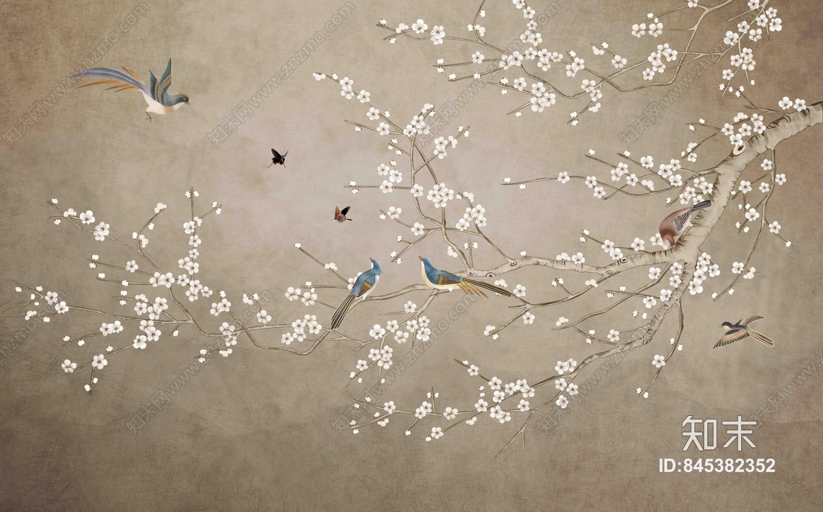 中式客厅背景墙布贴图下载【ID:845382352】