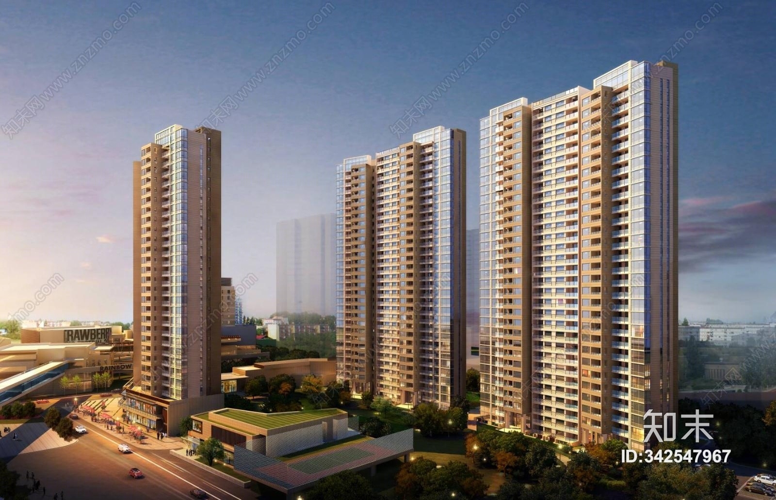 现代高层住宅小区居住区3d模型下载