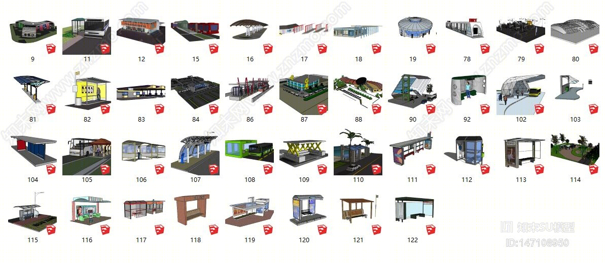 现代公交车站台站牌SU模型下载【ID:147108950】