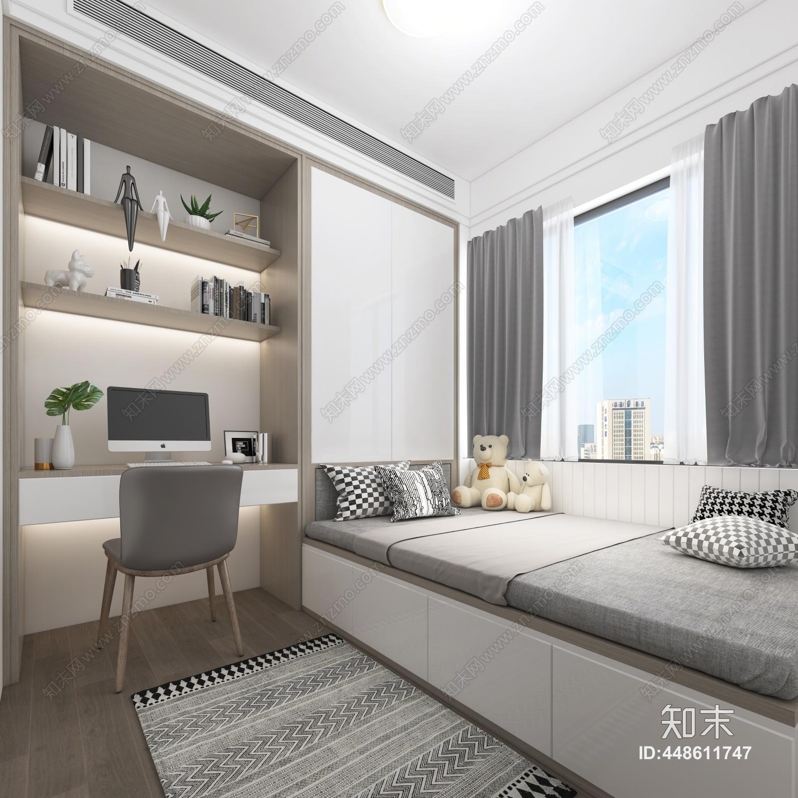 现代次卧3D模型下载【ID:448611747】