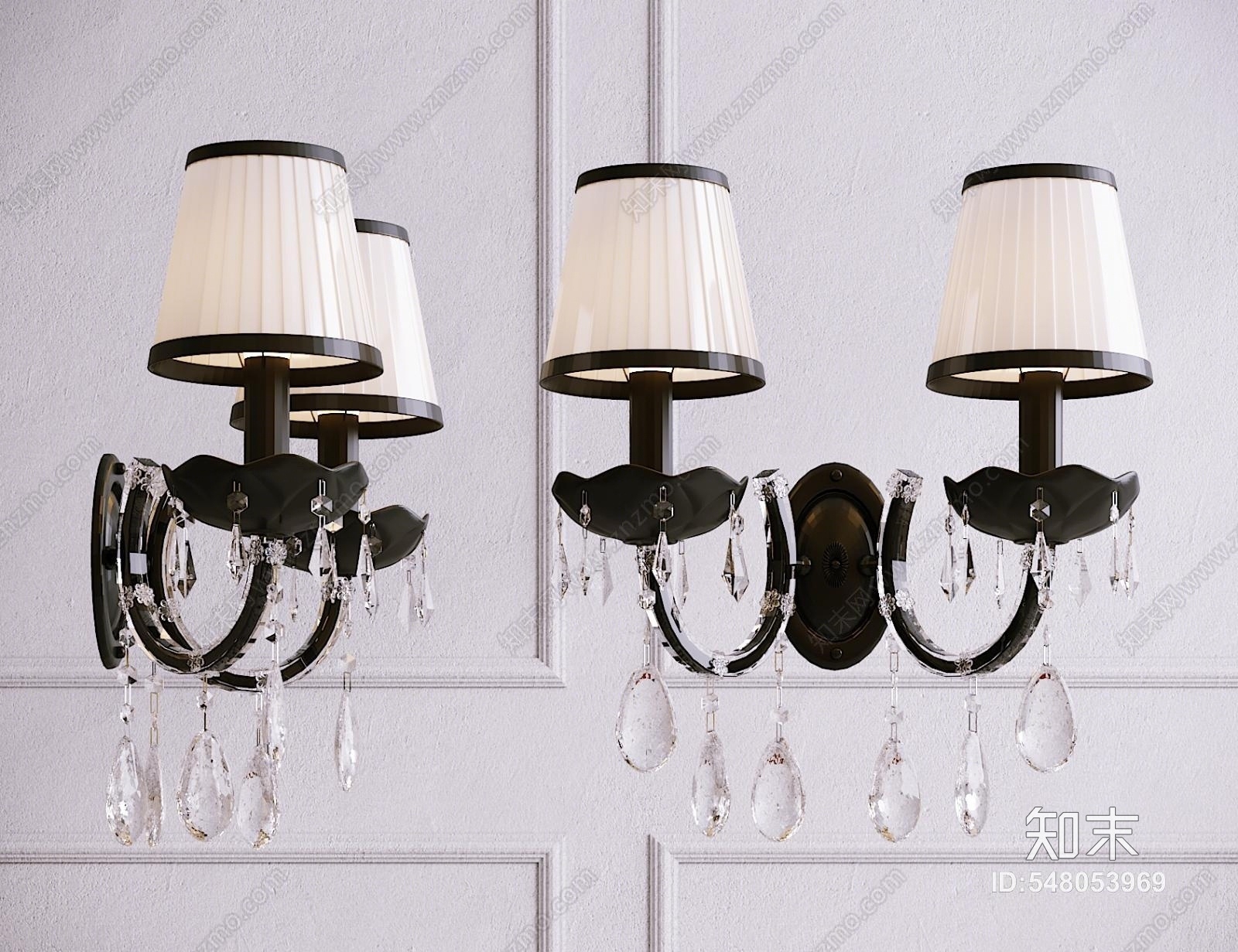 现代金属玻璃灯罩双头壁灯3D模型下载【ID:548053969】