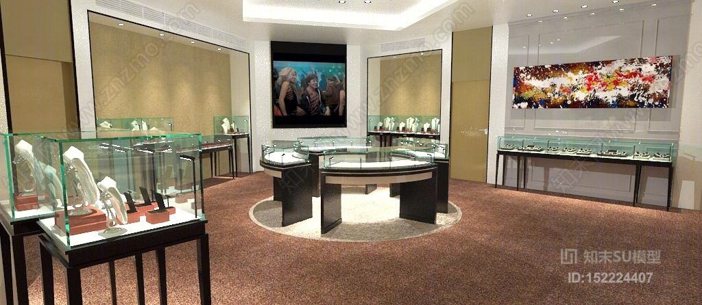 现代风格珠宝展厅SU模型下载【ID:152224407】