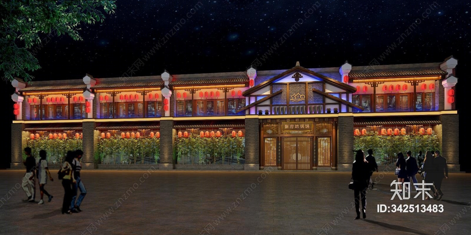 中式门头外观3D模型下载【ID:342513483】