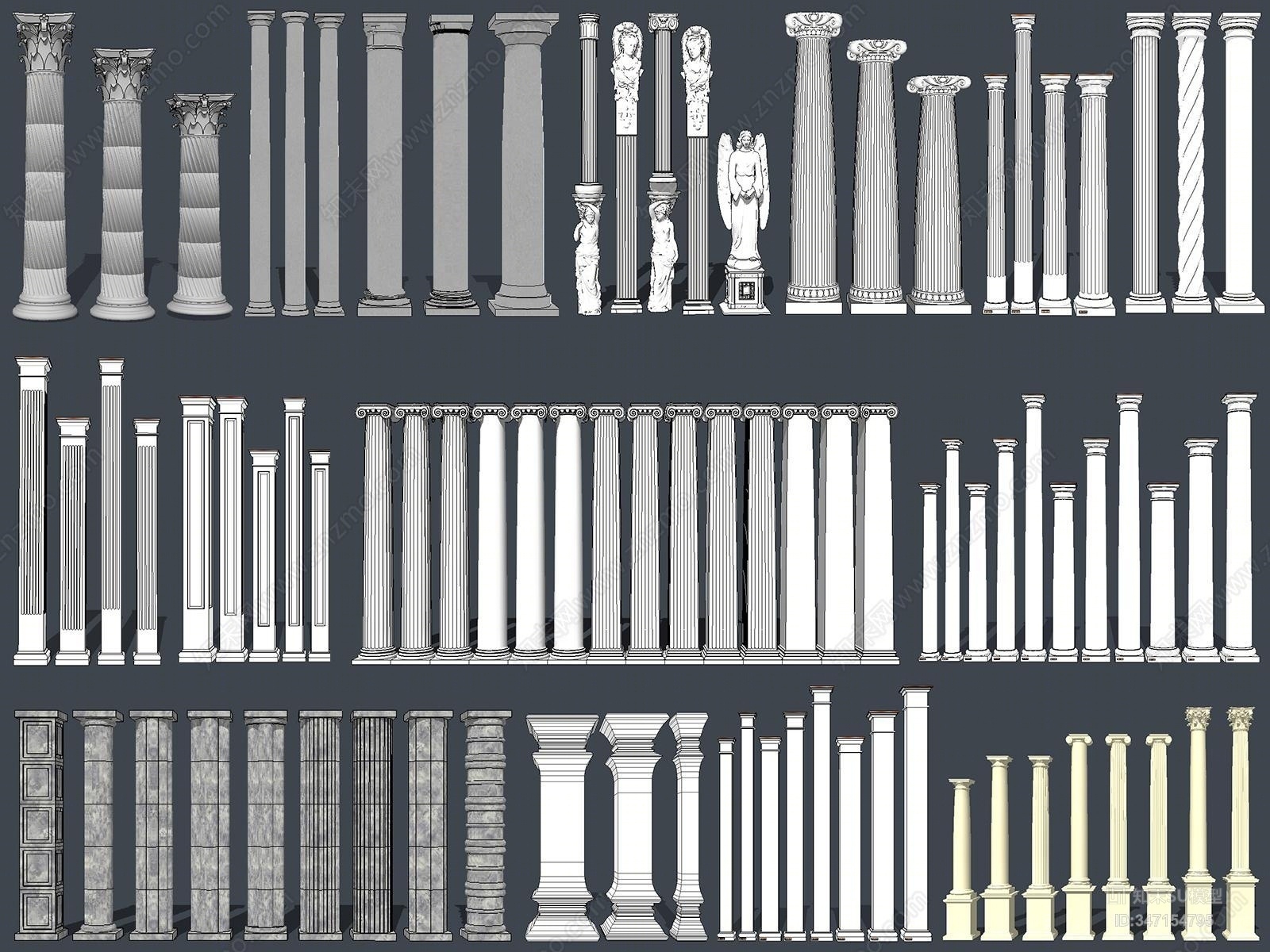 欧式罗马柱SU模型下载【ID:347154795】