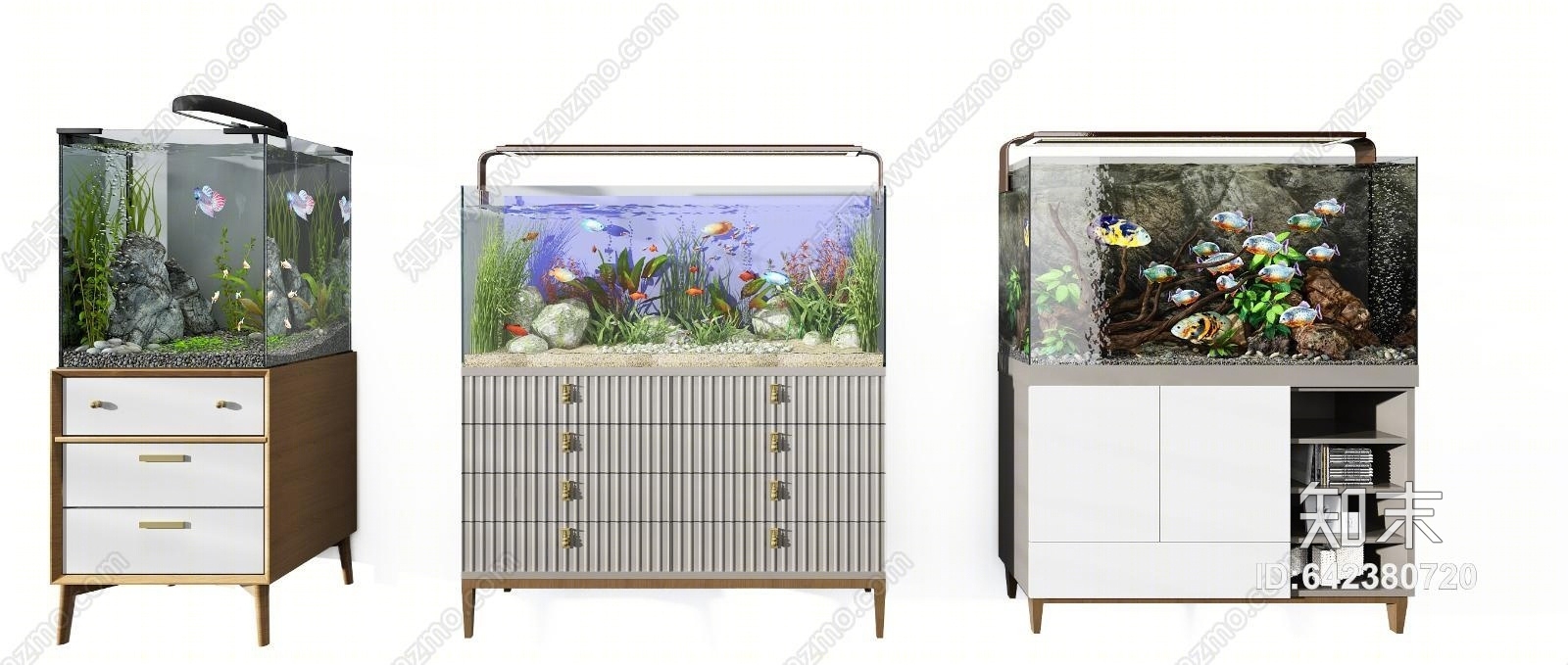现代鱼缸组合3D模型下载【ID:642380720】