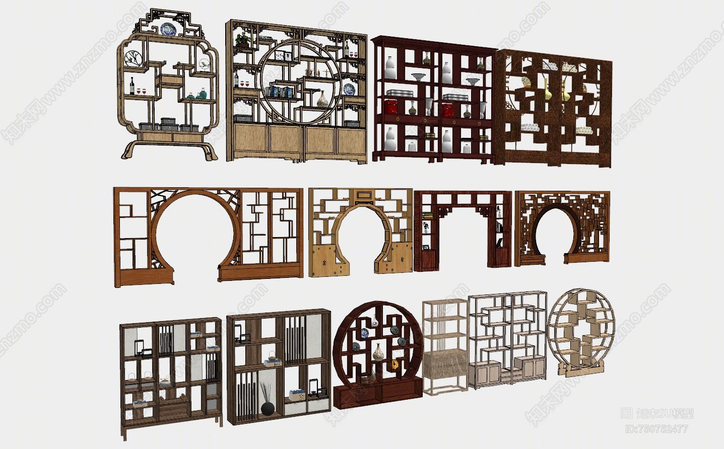 中式风格博古架SU模型下载【ID:750752477】