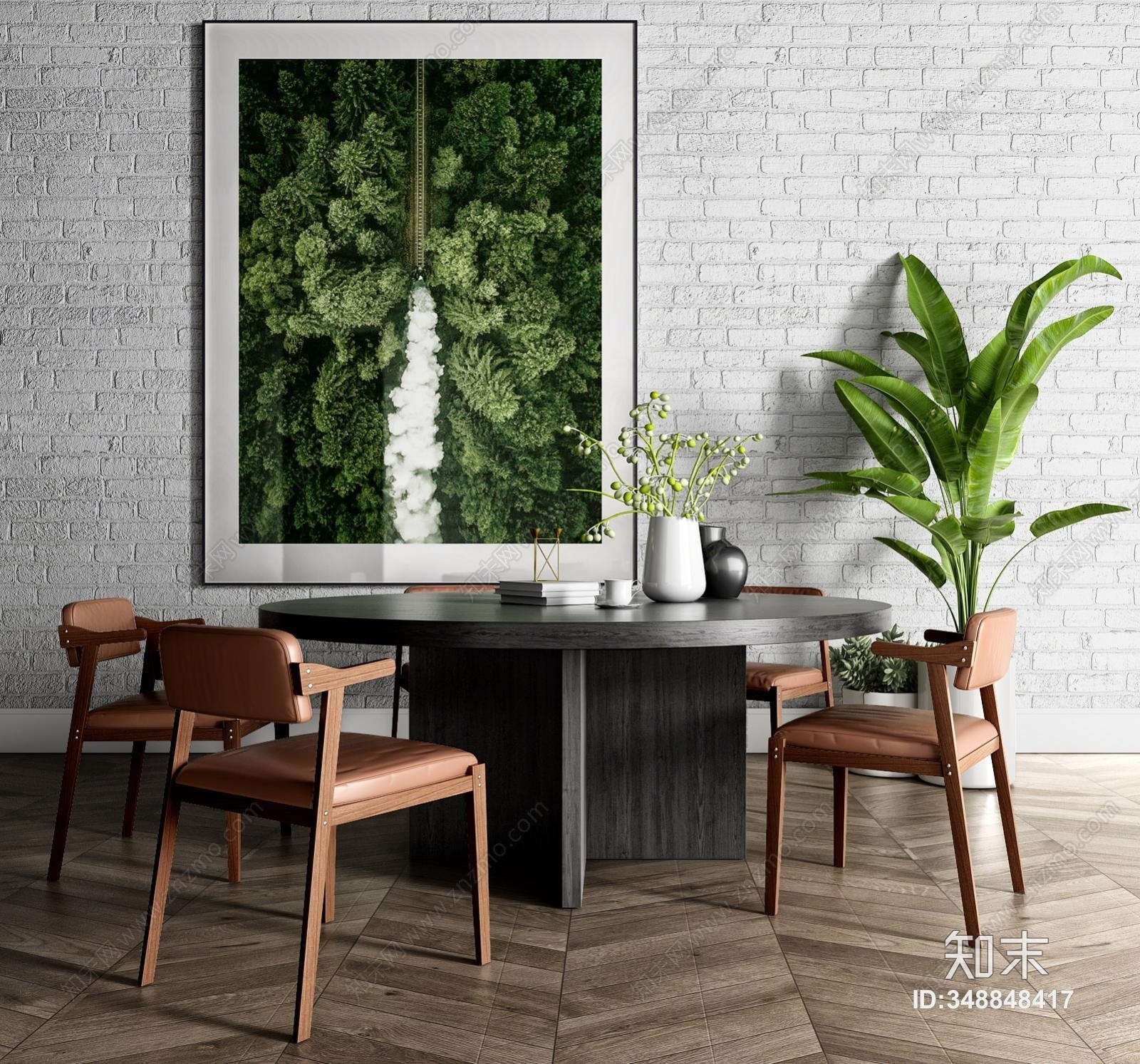 北欧圆形餐桌椅3D模型下载【ID:348848417】