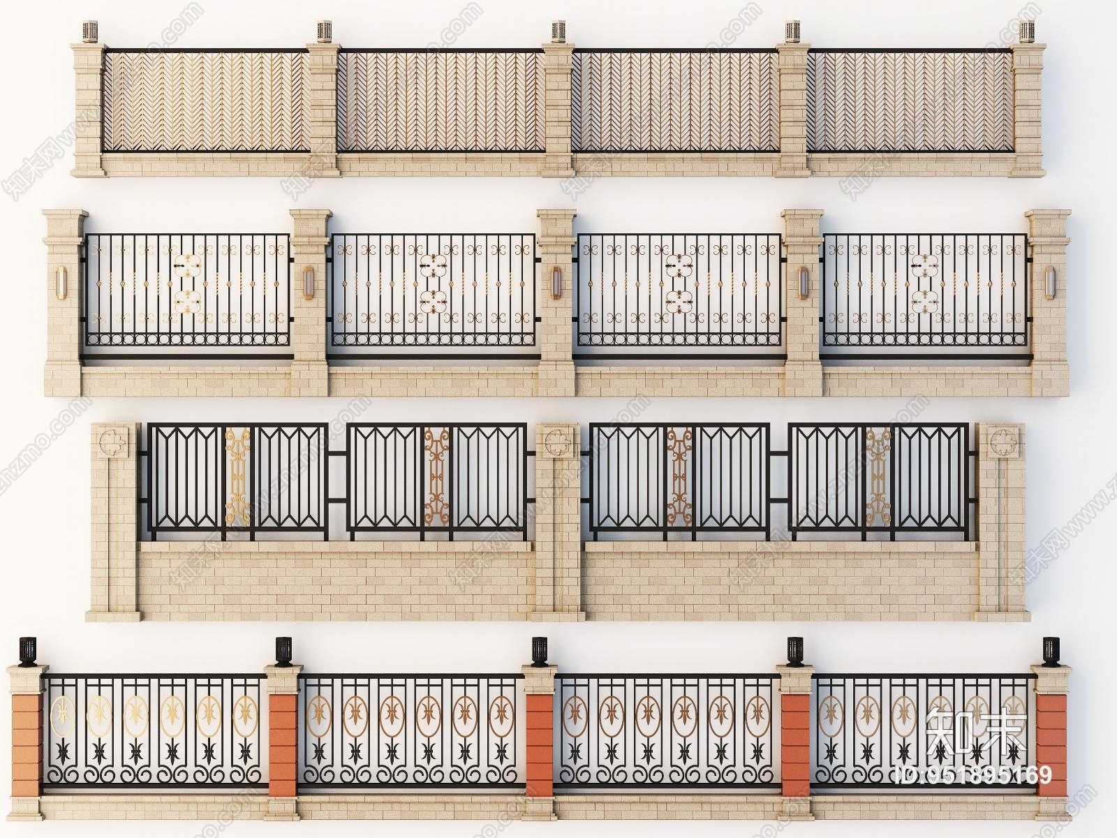 简欧铁艺围墙3D模型下载【ID:951895169】