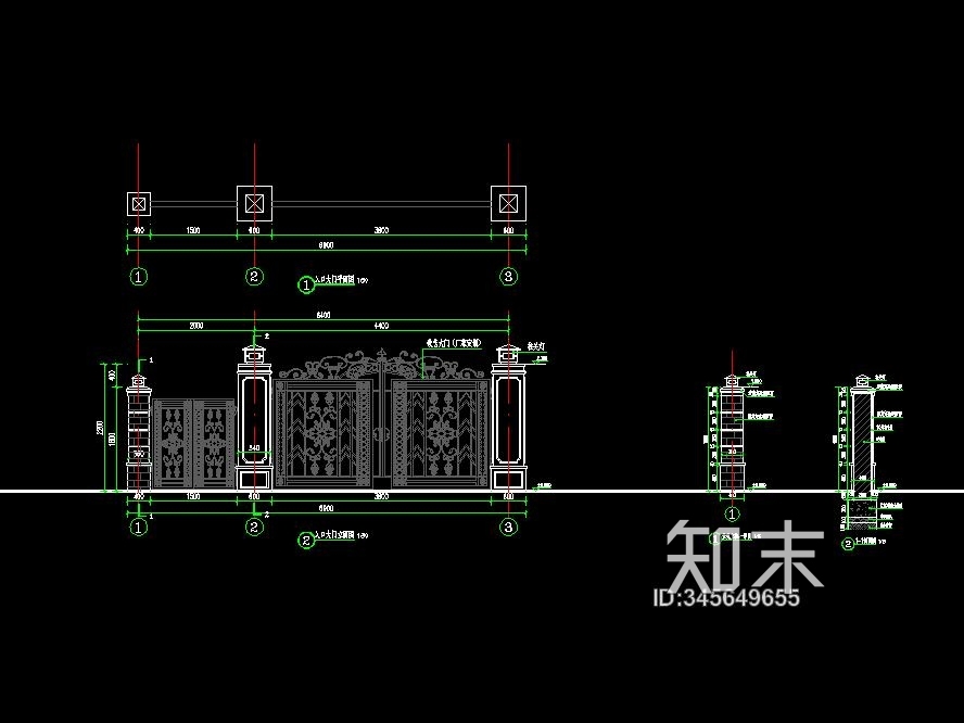 庭院大门详图cad施工图下载【ID:345649655】