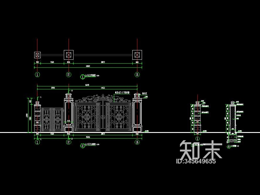 庭院大门详图施工图下载【ID:345649655】