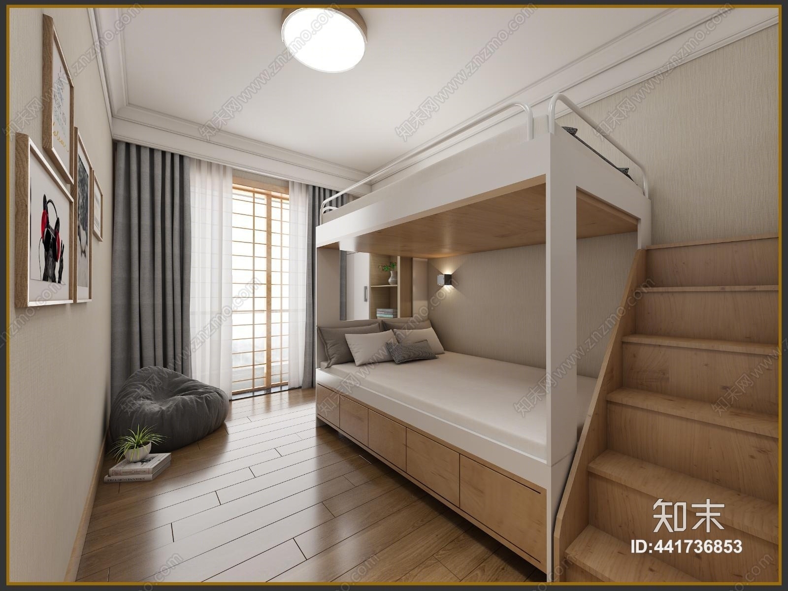 日式高低床3D模型下载【ID:441736853】