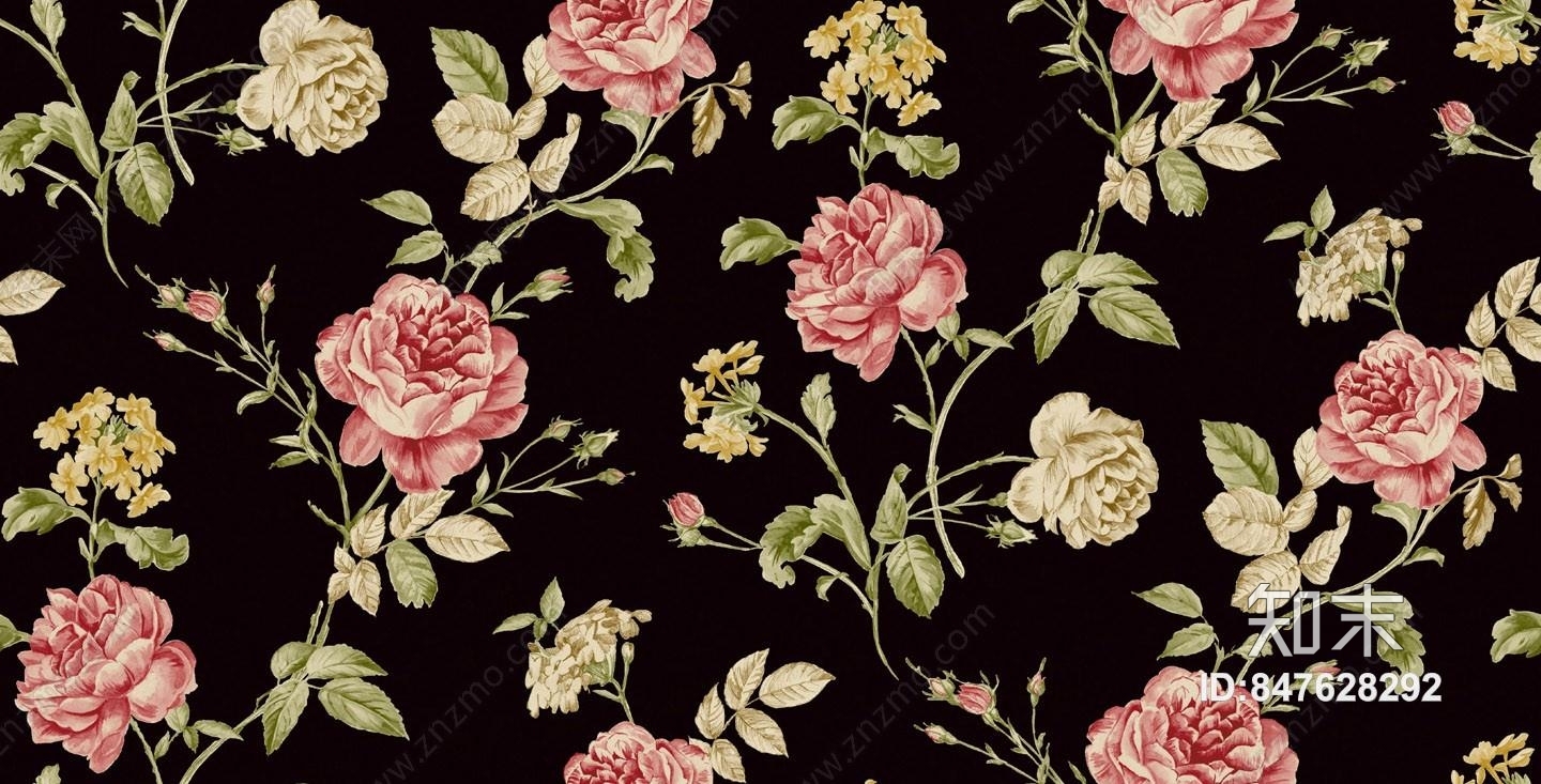 黑色大花壁纸贴图下载【ID:847628292】
