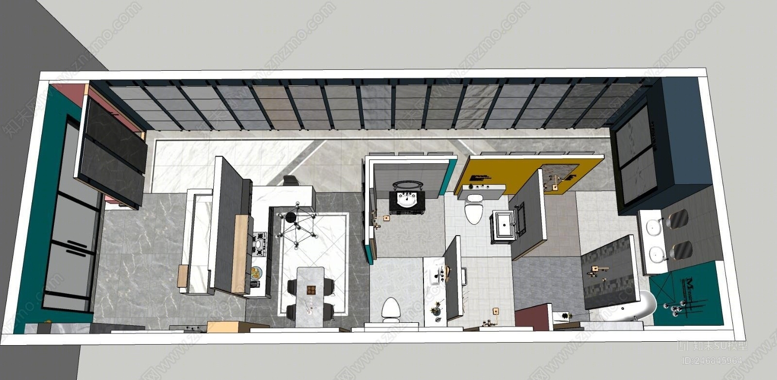 现代陶瓷展厅空间SU模型下载【ID:246845964】