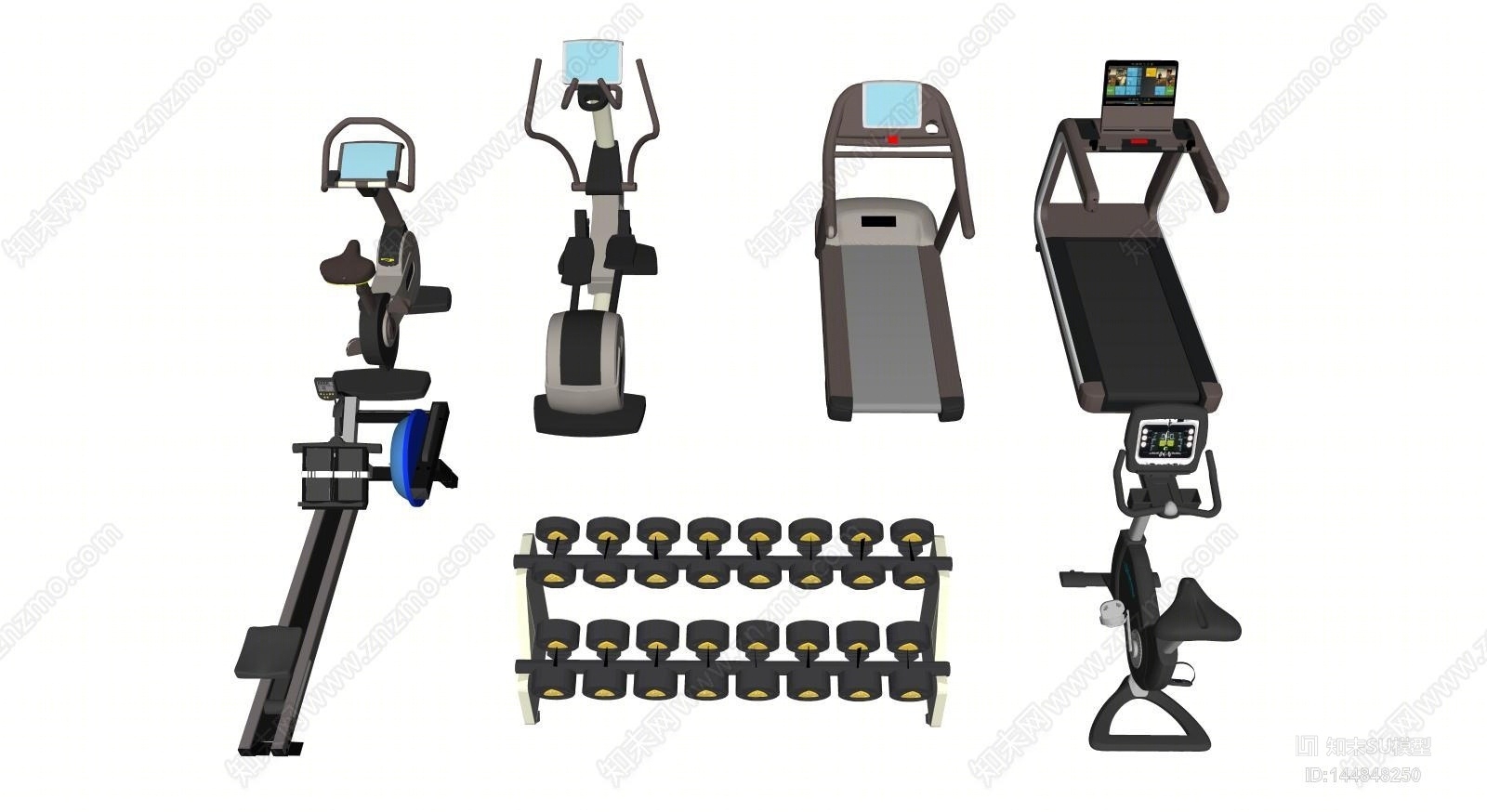 现代健身房健身器材组合SU模型下载【ID:144848250】