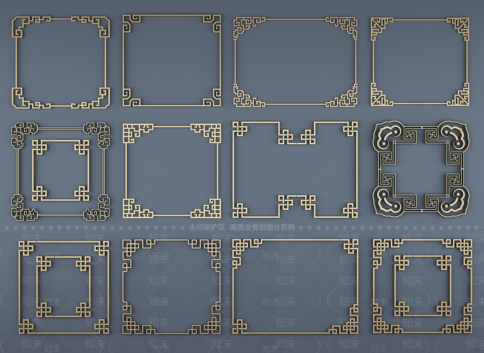 新中式角花角线中式边框3D模型下载【ID:833113698】