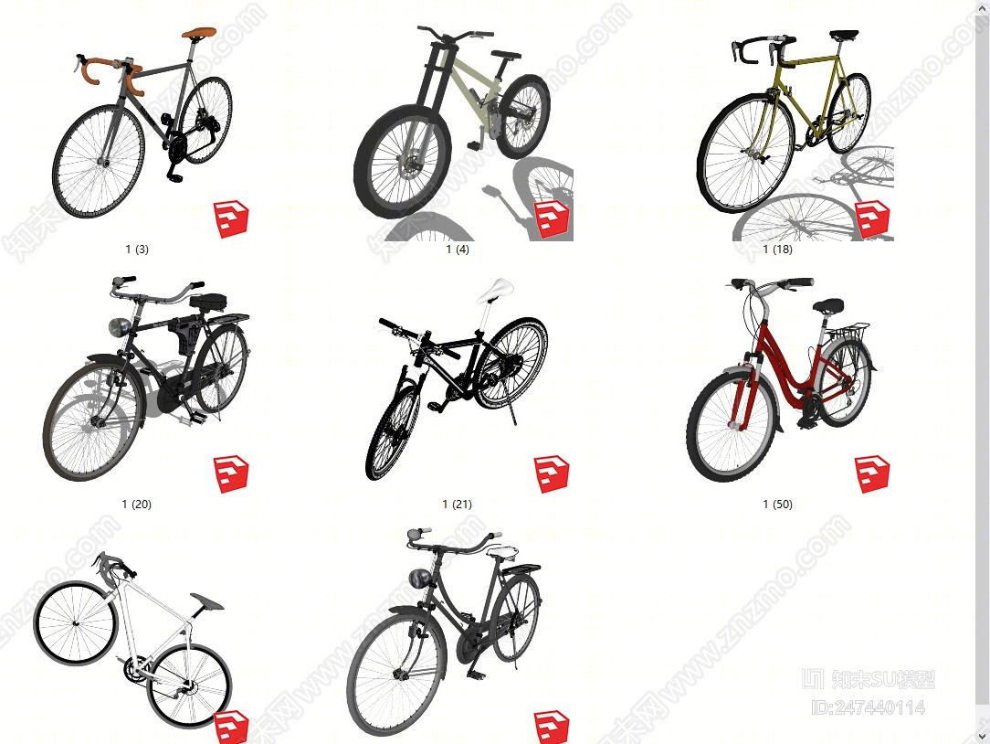 现代山地自行车模型SU模型下载【ID:247440114】