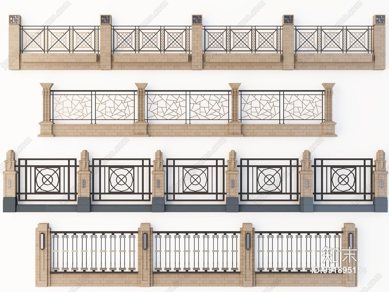 简欧铁艺围墙3D模型下载【ID:951895158】