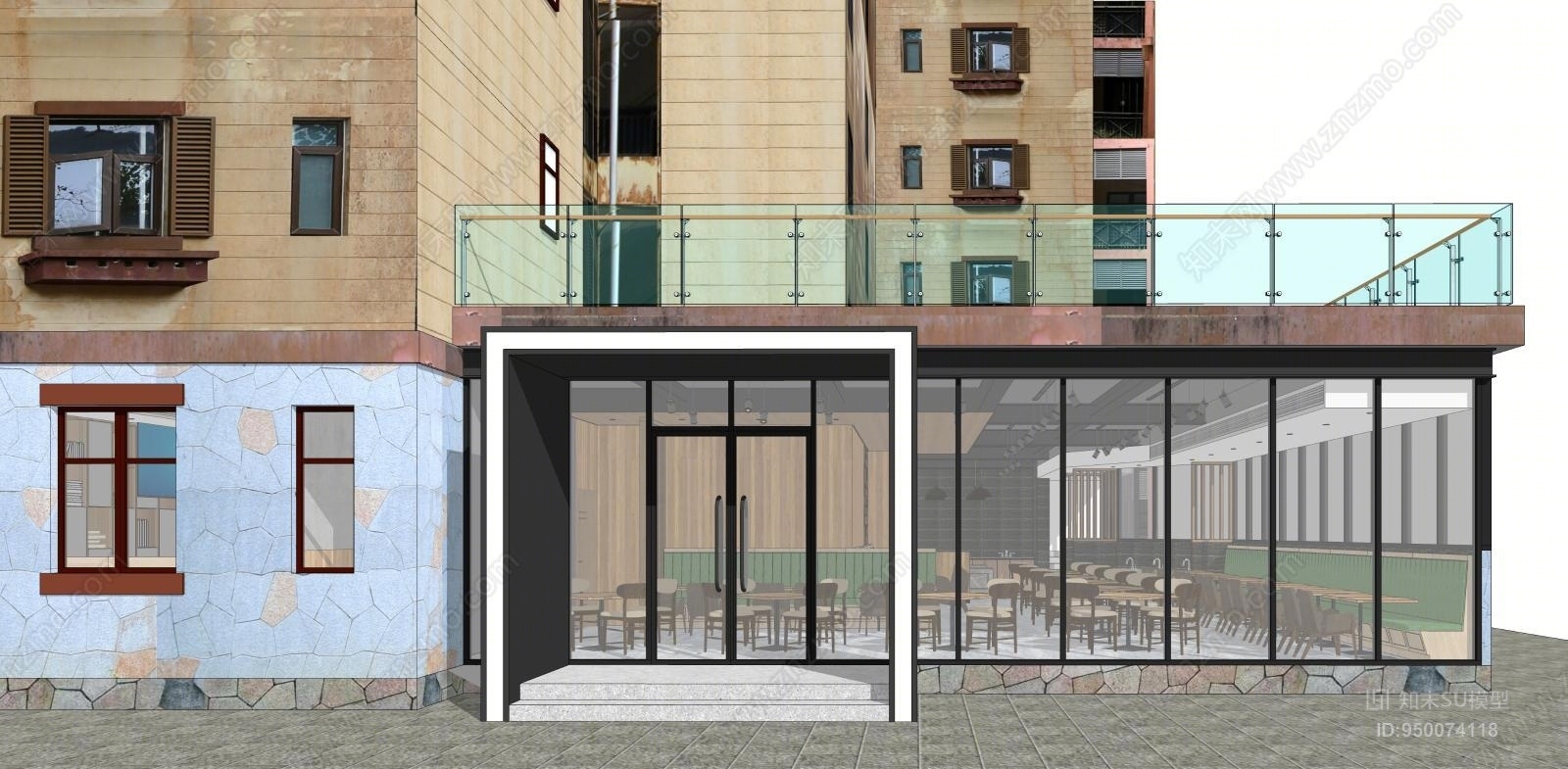 现代风格自助餐厅SU模型下载【ID:950074118】
