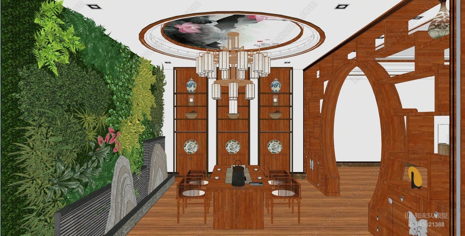 新中式茶室SU模型下载【ID:945821388】