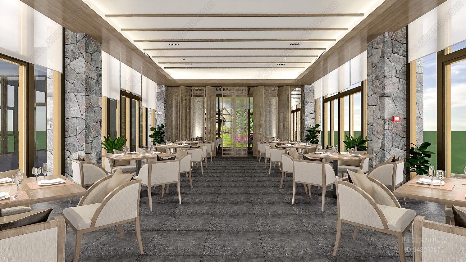 现代简约酒店餐厅SU模型下载【ID:948057873】