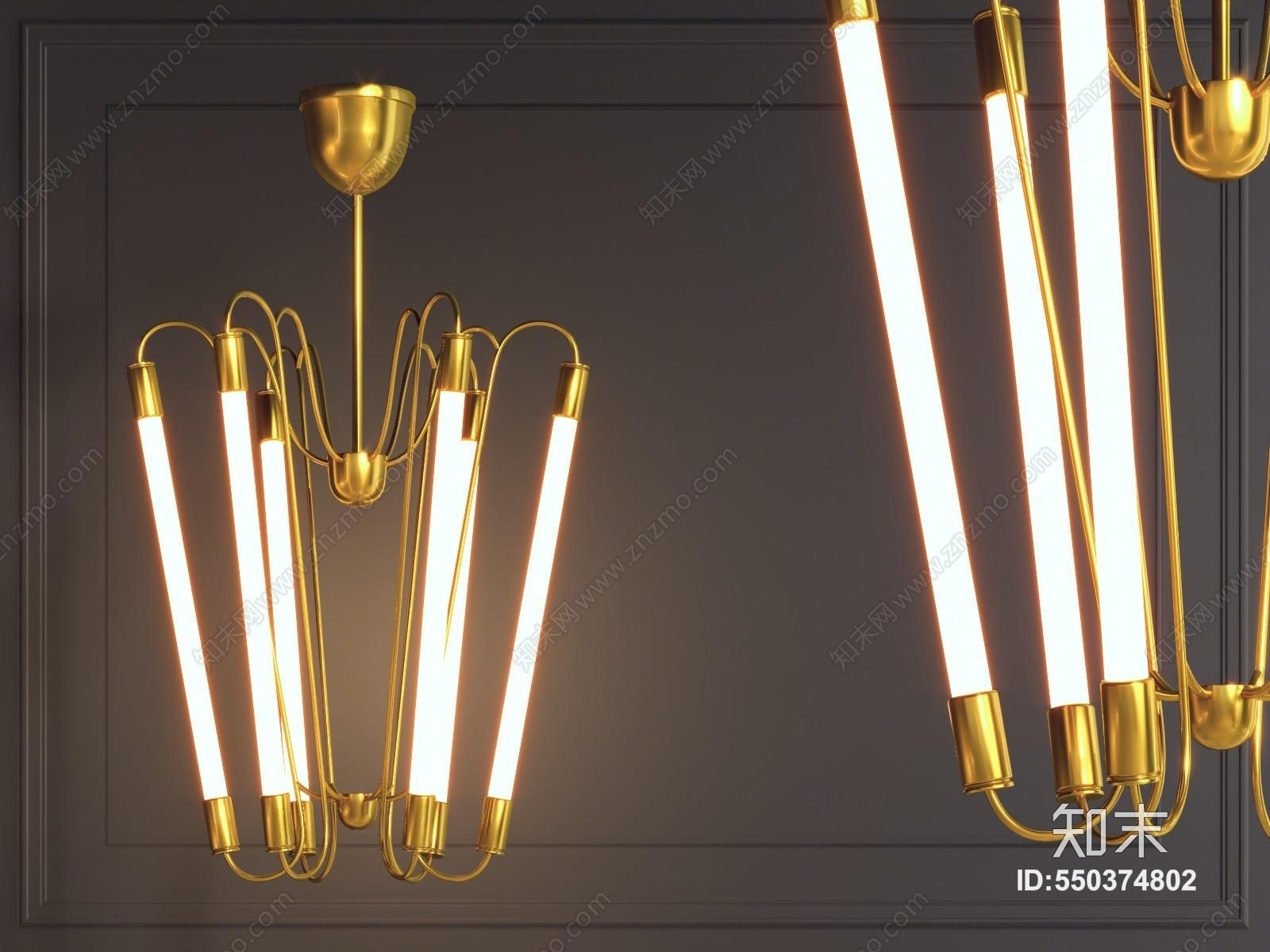 现代灯管吊灯3D模型下载【ID:550374802】