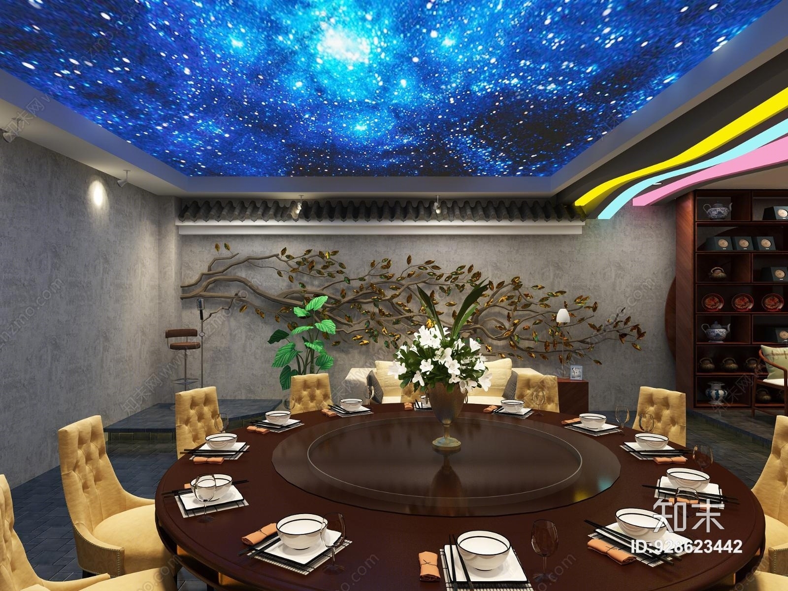 现代新中式混搭清吧小酒吧静吧3D模型下载【ID:928623442】