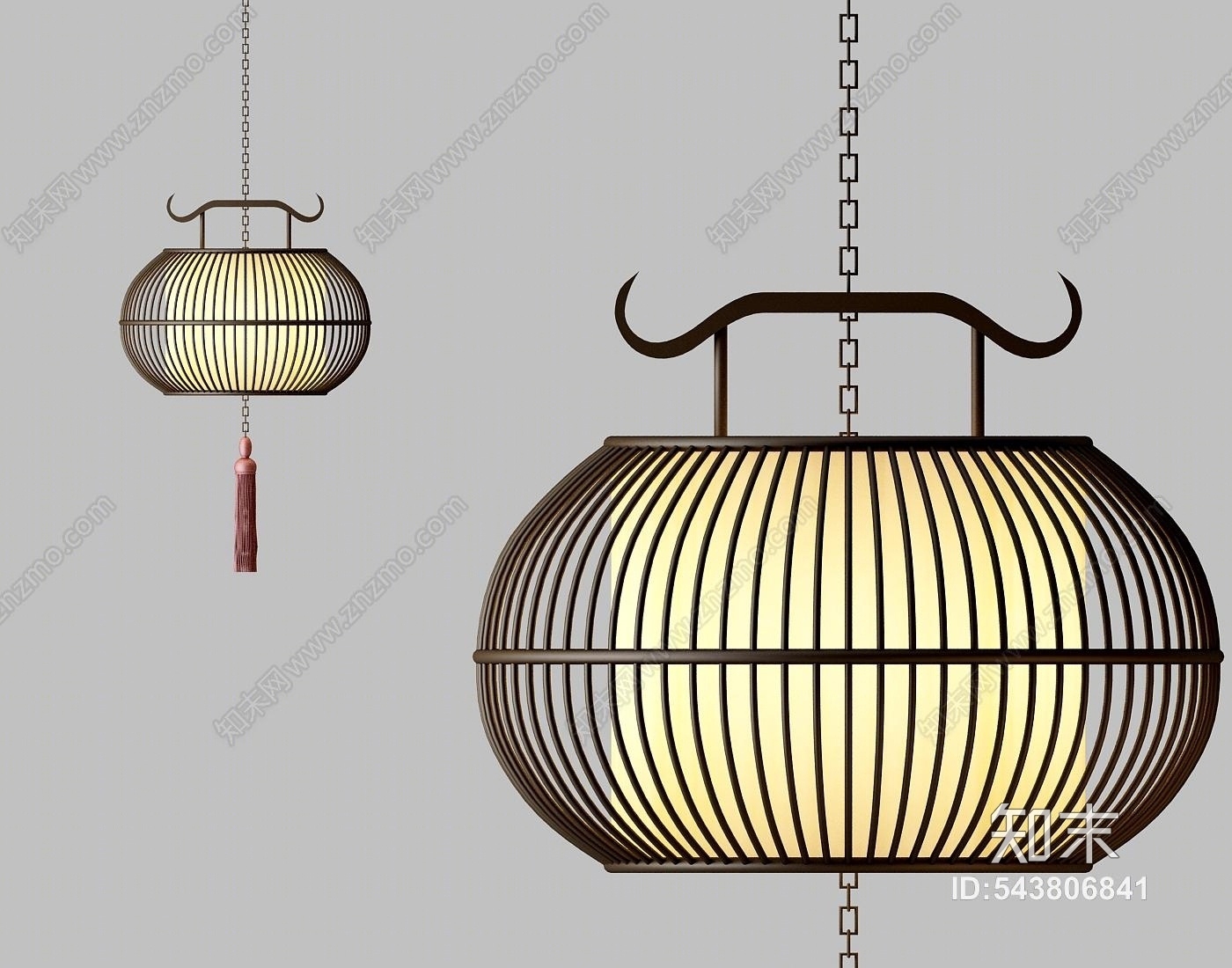 中式灯笼吊灯3D模型下载【ID:543806841】