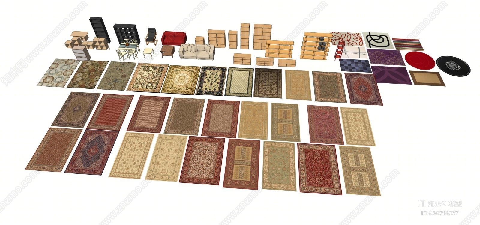 欧式风格室内地毯组合SU模型下载【ID:950518637】