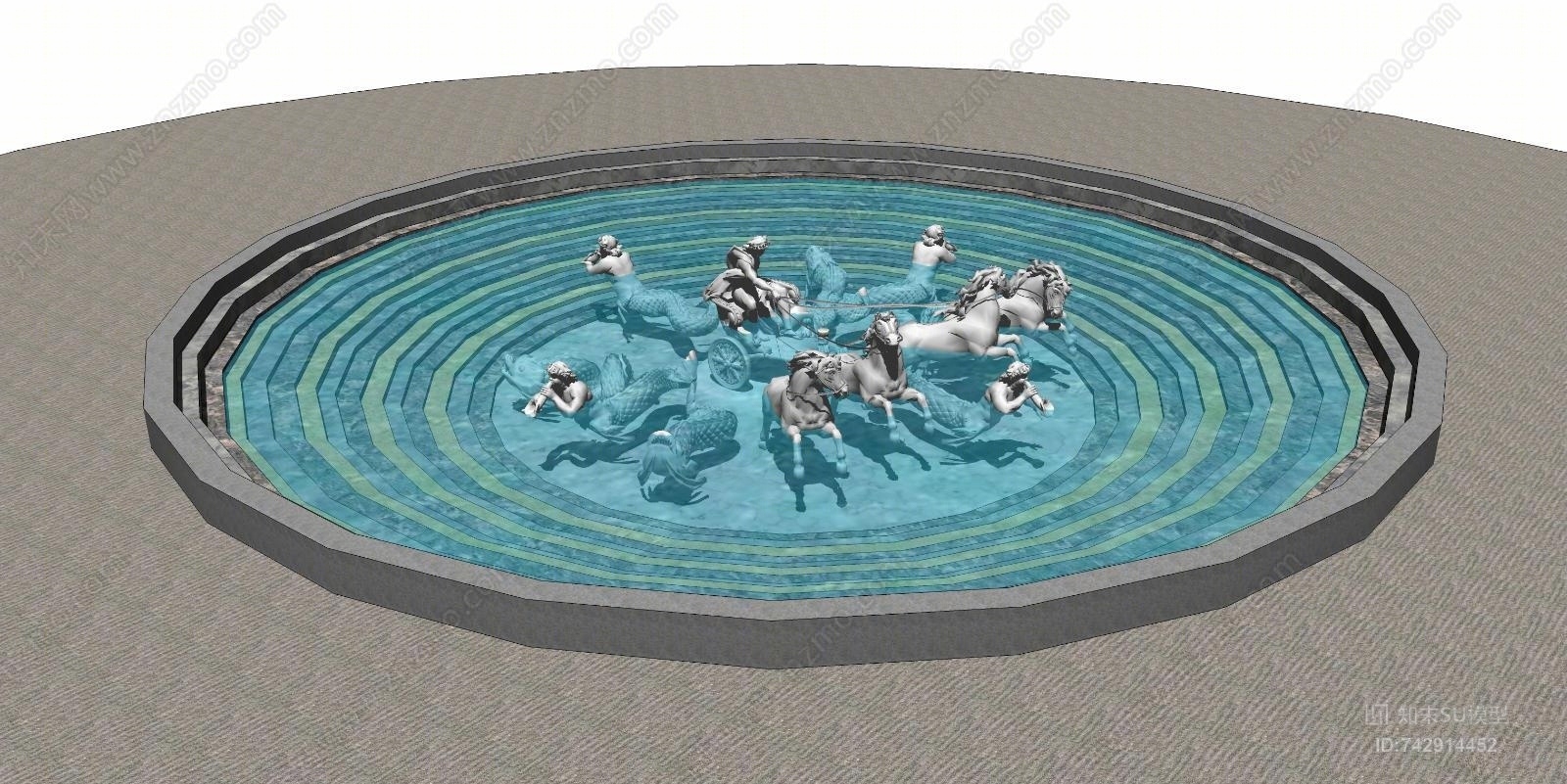 欧式万马水景雕塑SU模型下载【ID:742914452】