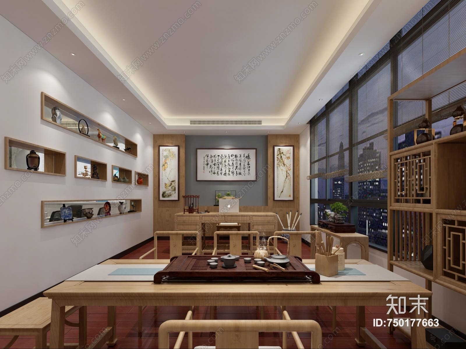新中式办公室3D模型下载【ID:750177663】