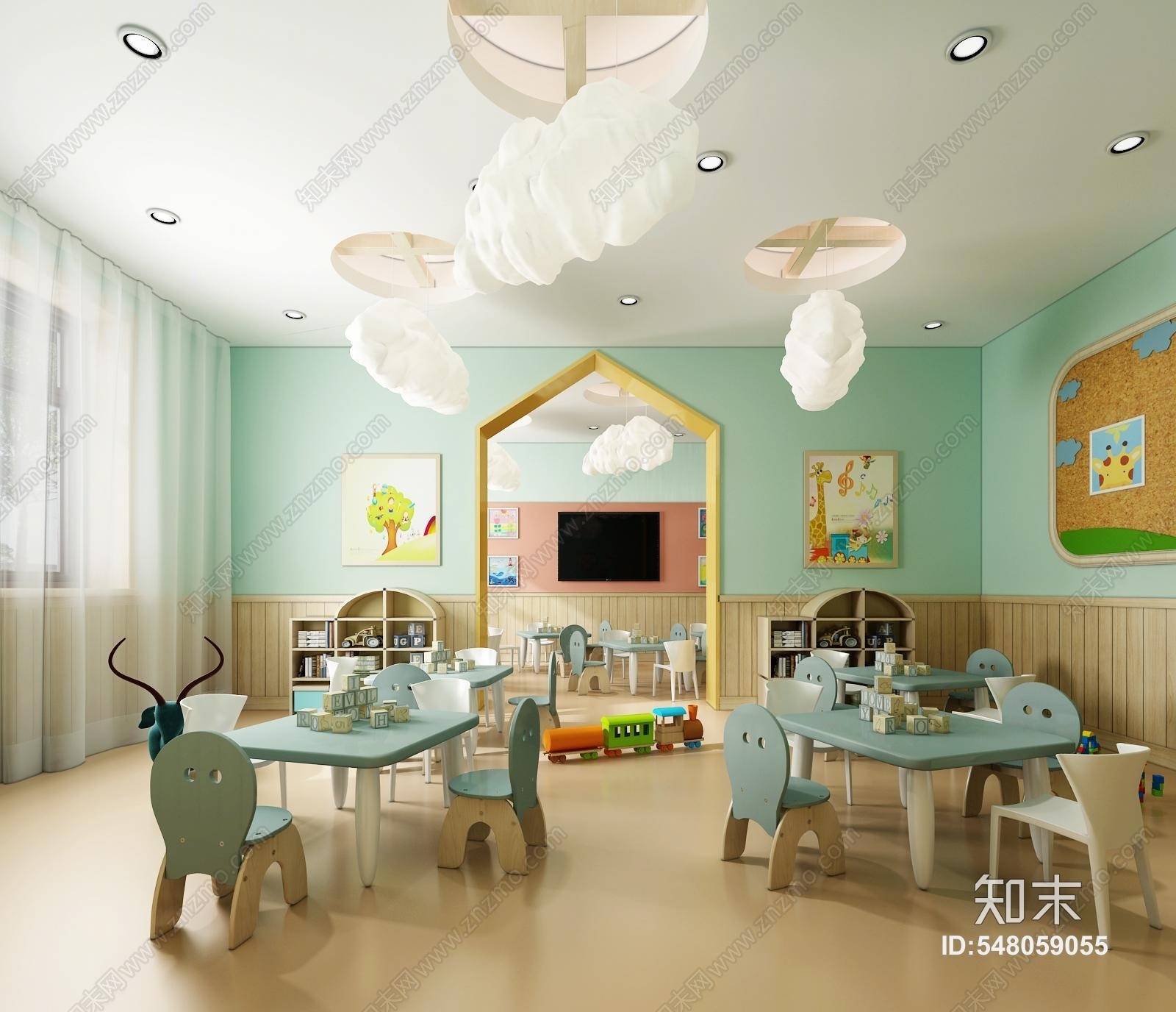 现代幼儿园教室3D模型下载【ID:548059055】